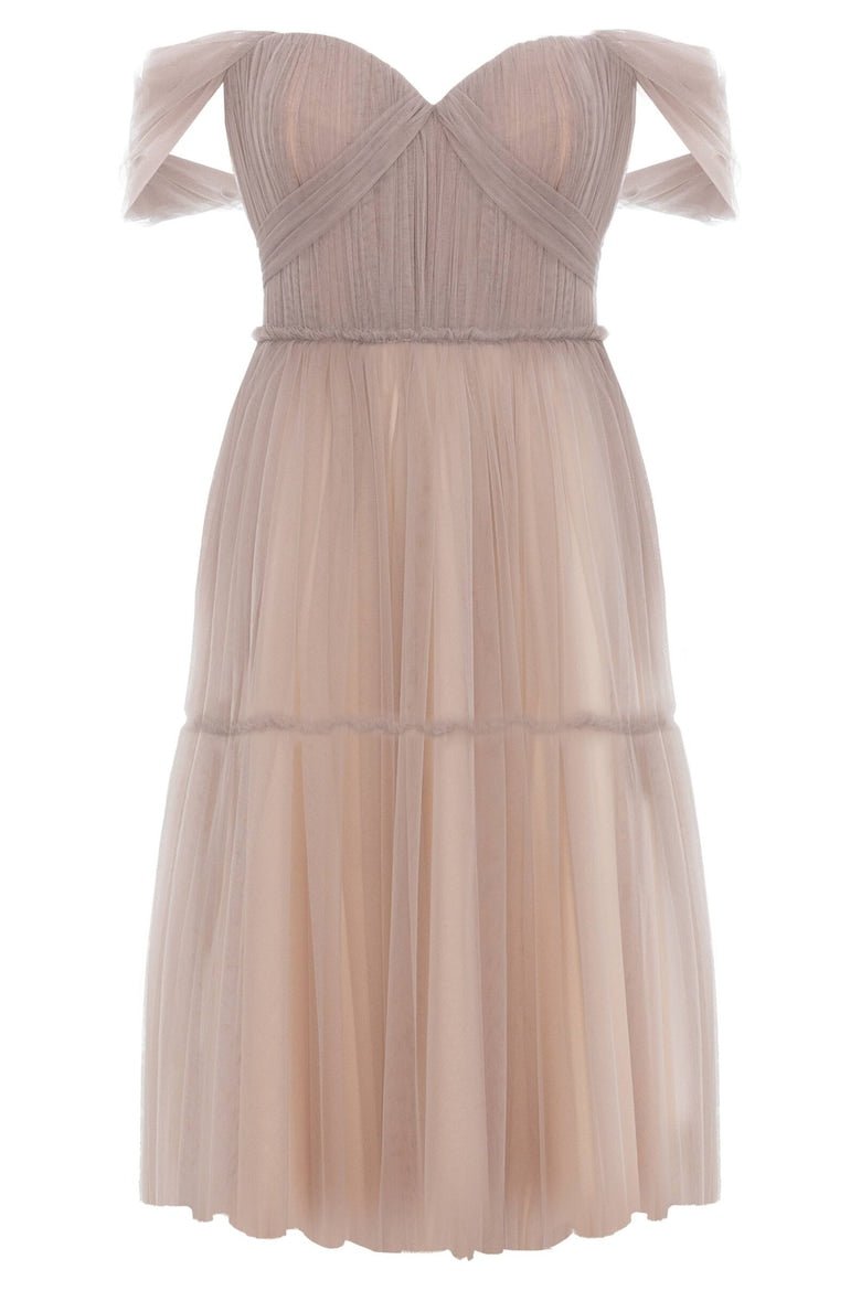 Midi Dress with Off-the-Shoulder Neckline, Grey 2