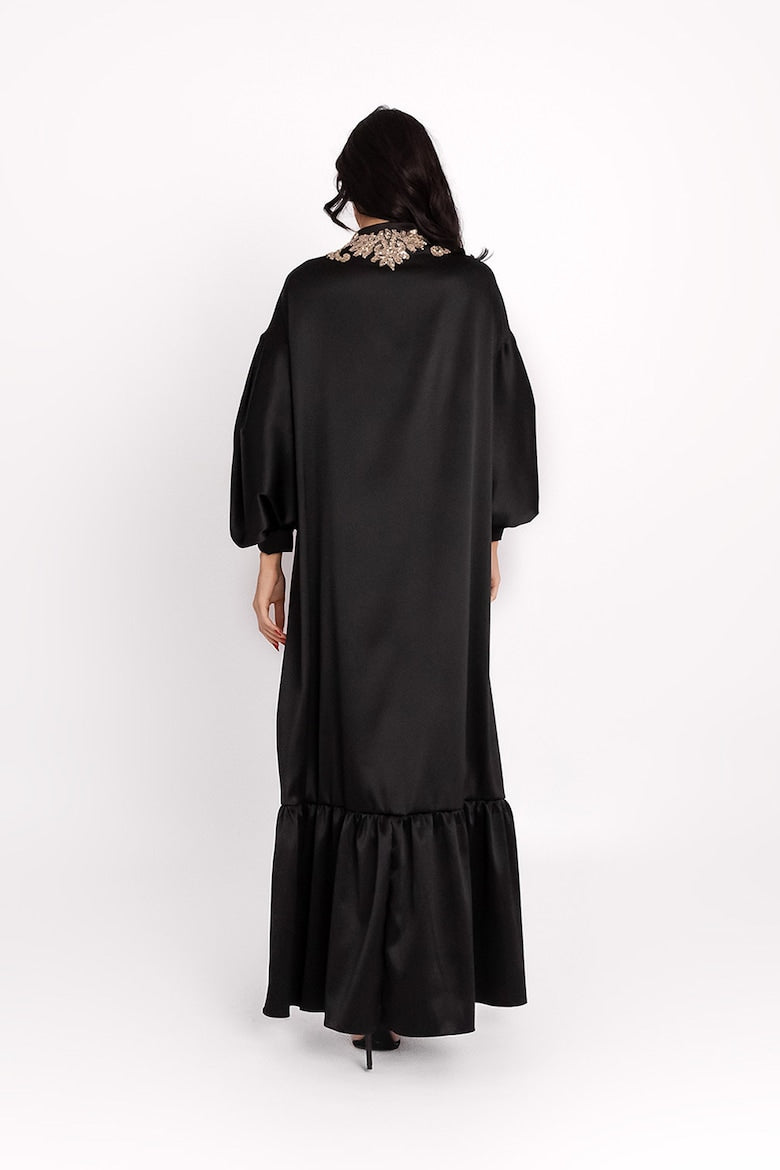 Kaftan Dress with Satin Finish, Black 3