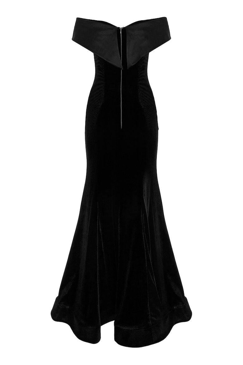 Velvet Dress with One-Shoulder Neckline, Black 4