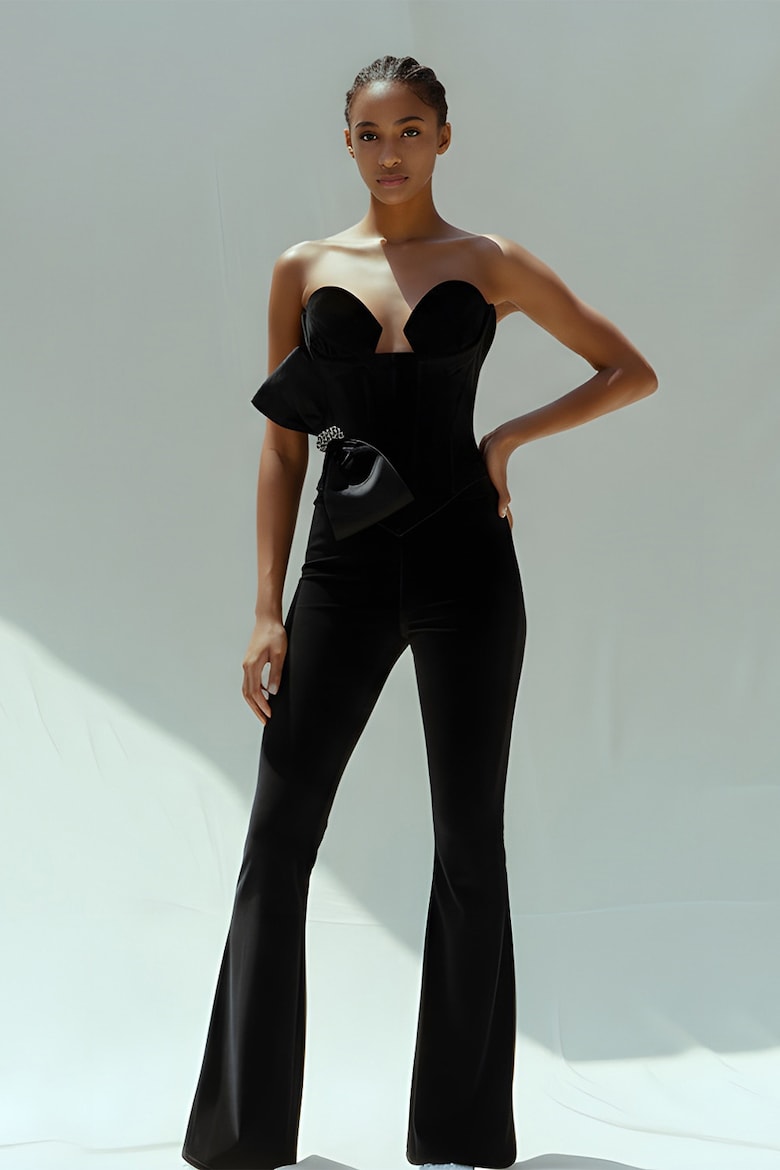 Velvet Four-Piece Set: Dress, Trousers, Top and Skirt, Black