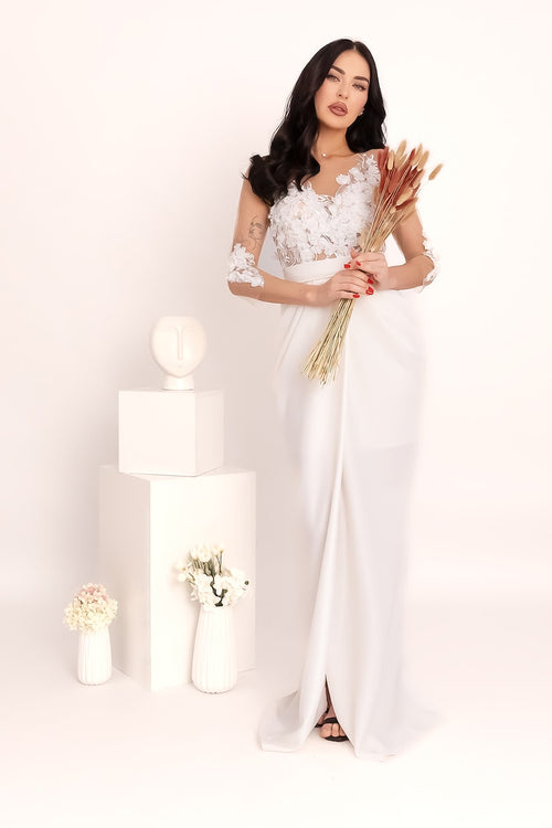 Bridal Dress with Floral Details, Optic White 2